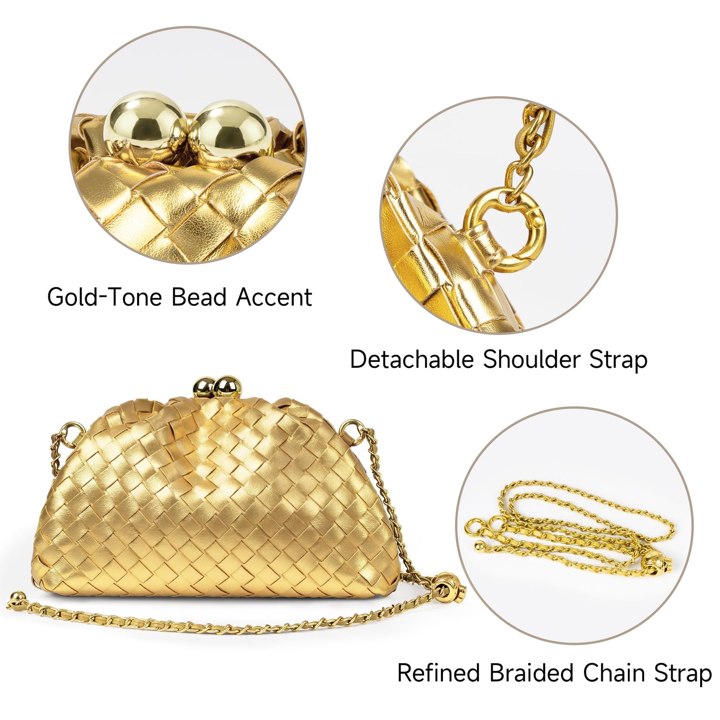 Joryin Formal Evening Bag Woven Shoulder Clutch Purse for Women Wedding. Dumpling Bag Crossbody Handbag Vegan Leather.