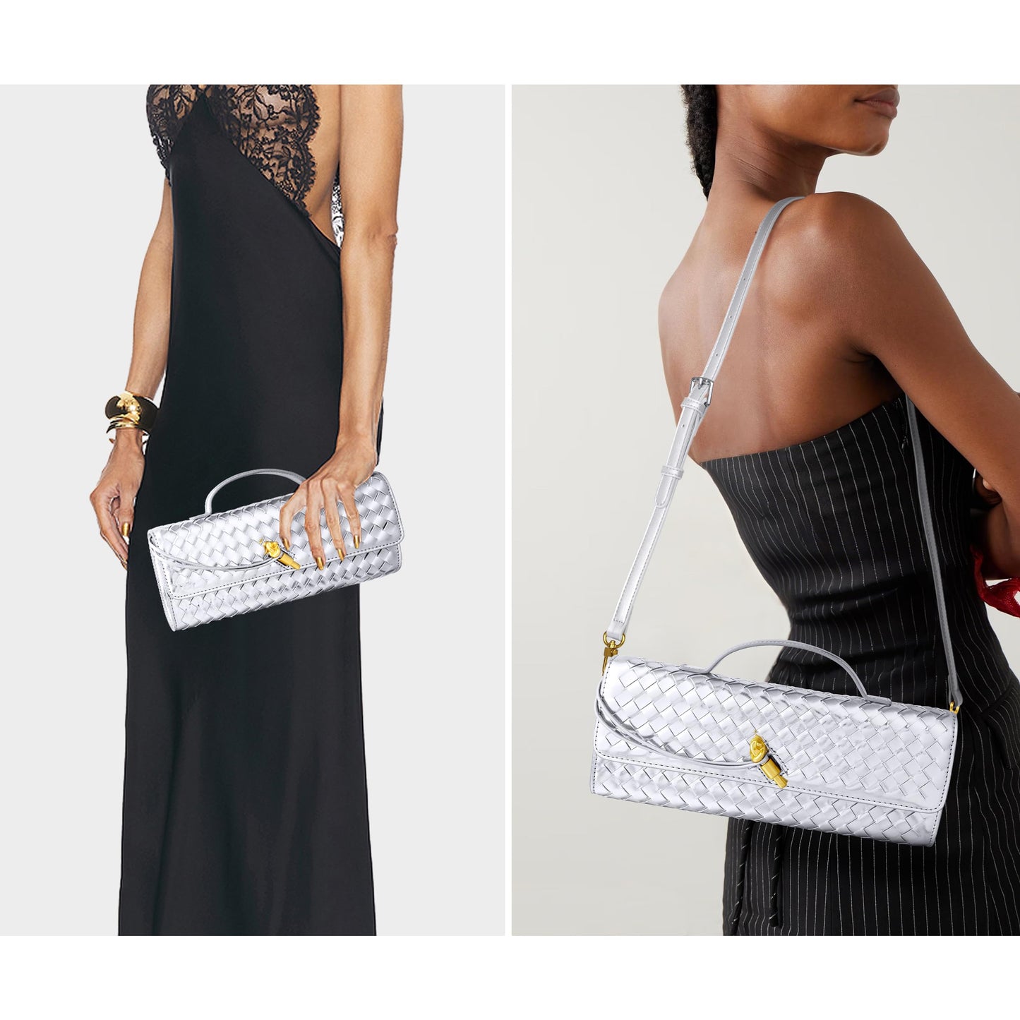 Woven Purse for Women Evening Clutch Woven Leather Handbags Crossbody Bag Formal Evening Bag Charcoal Woven Leather