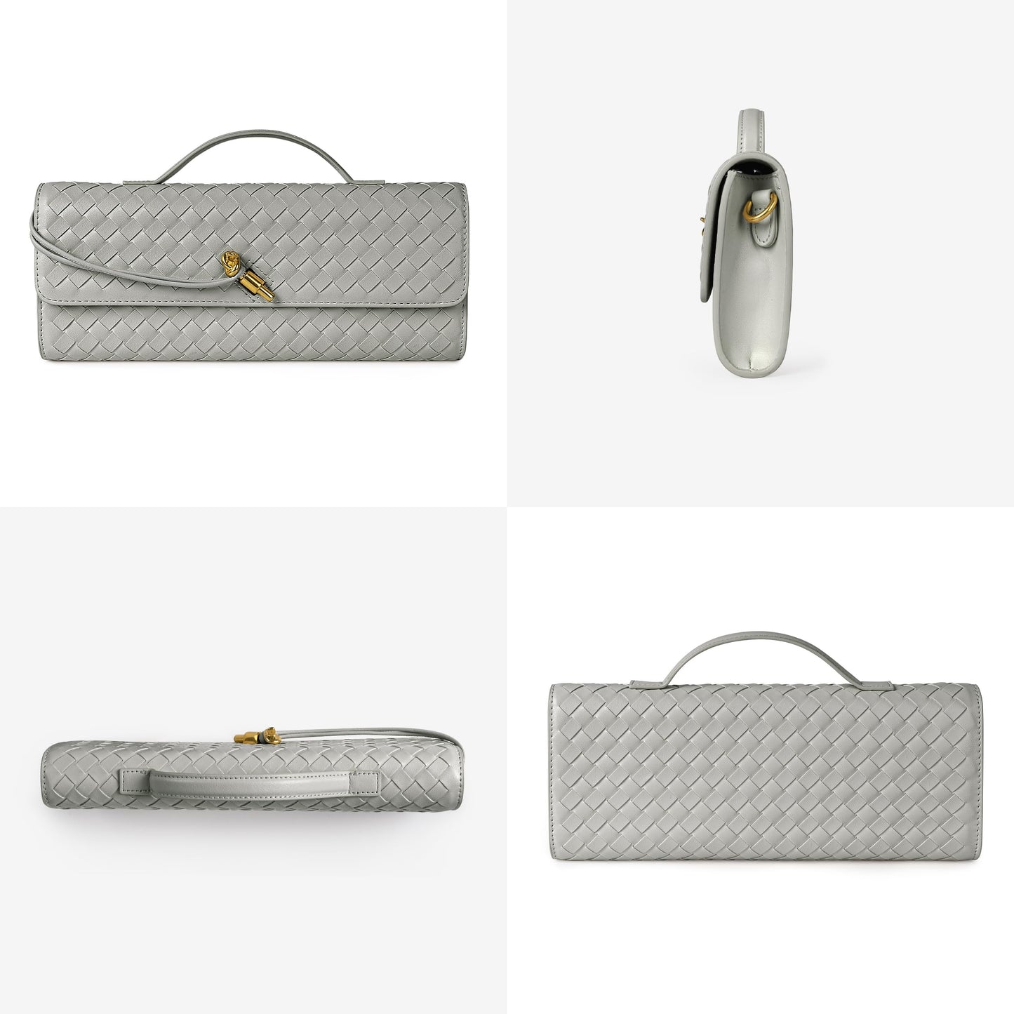 Woven Purse for Women Evening Clutch Woven Leather Handbags Crossbody Bag Formal Evening Bag Charcoal Woven Leather