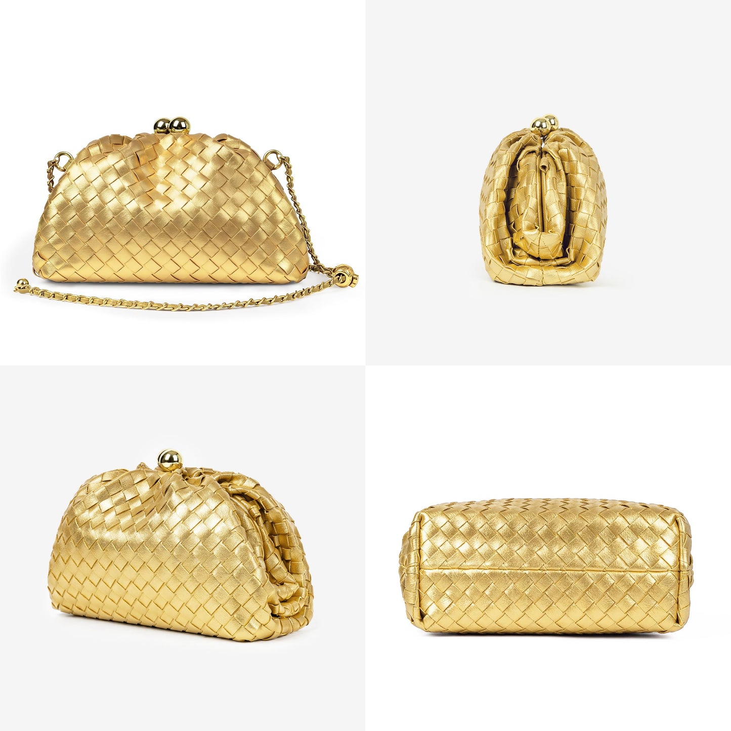 Joryin Formal Evening Bag Woven Shoulder Clutch Purse for Women Wedding. Dumpling Bag Crossbody Handbag Vegan Leather.