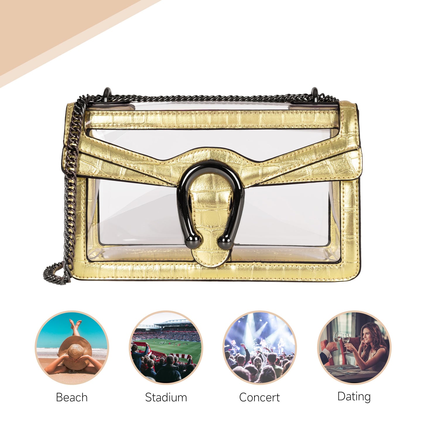 Joryin Women's Stadium Approved Crossbody Bag for Women, Small Clear Bag Shoudler Purse with Chain Strap