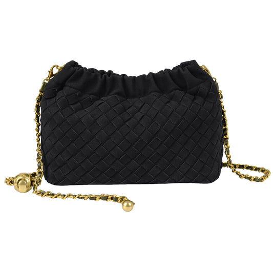 Joryin Woven Women's Crossbody Bag & Evening Purse, Trendy Dumpling Clutch & Hobo Cloud Shoulder Bag Trendy Dumpling Clutch Woven Suede-black