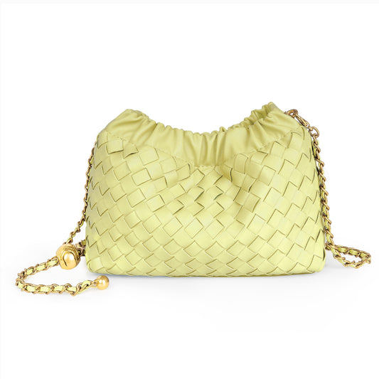 Joryin Woven Women's Crossbody Bag & Evening Purse, Trendy Dumpling Clutch & Hobo Cloud Shoulder Bag Trendy Dumpling Clutch Woven Leather-lemonade