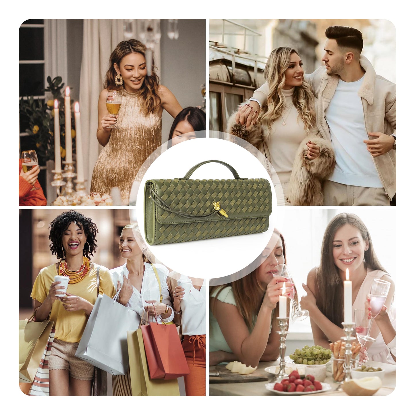 Joryin Woven Purse for Women Evening Clutch Woven Leather & Suede Handbags Crossbody Bag Suede Purse Formal Evening Bag