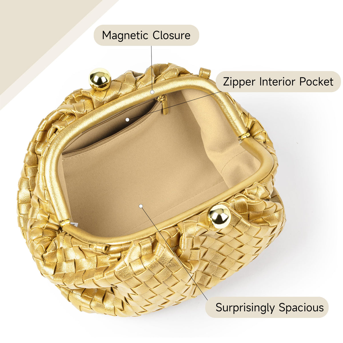 Joryin Formal Evening Bag Woven Shoulder Clutch Purse for Women Wedding. Dumpling Bag Crossbody Handbag Vegan Leather.
