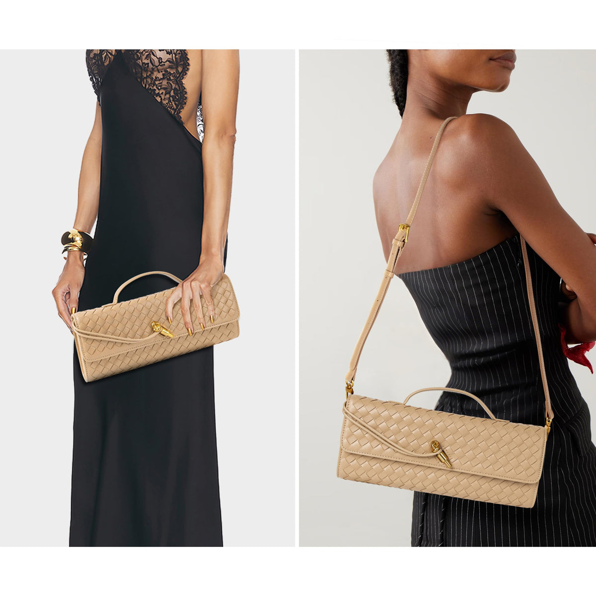 Joryin Woven Purse for Women Evening Clutch Woven Leather Handbags Crossbody Bag Purse Formal Evening Bag, Vegan Leather