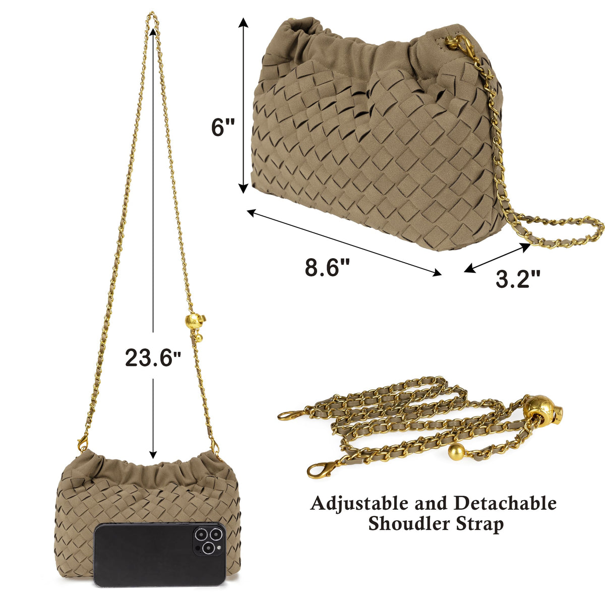 Joryin Woven Women's Crossbody Bag & Evening Purse, Trendy Dumpling Clutch & Hobo Cloud Shoulder Bag Trendy Dumpling Clutch