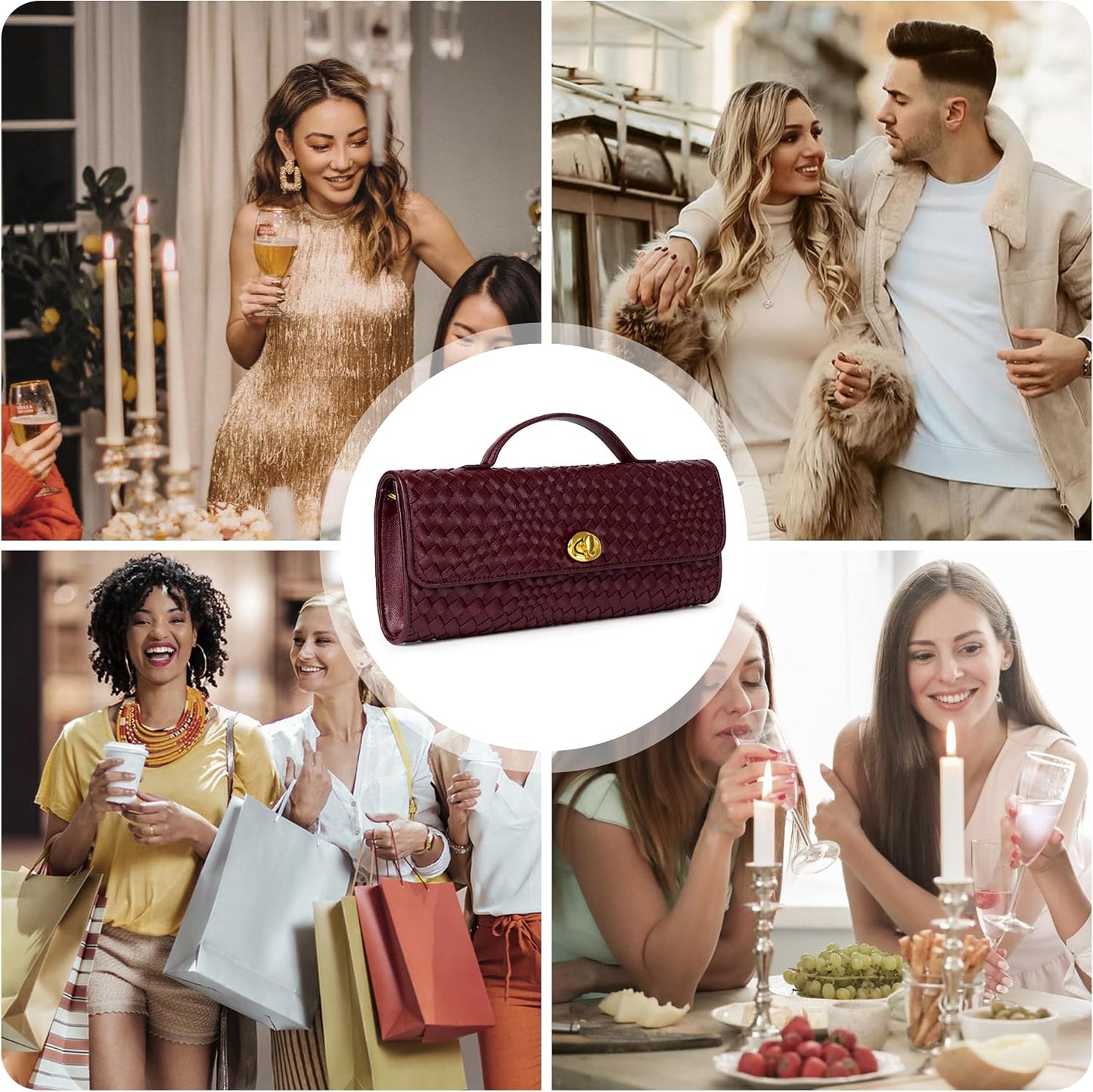 Joryin Woven Purse for Women Evening Clutch Woven Leather & Suede Handbags Crossbody Bag Purse Formal Evening Bag