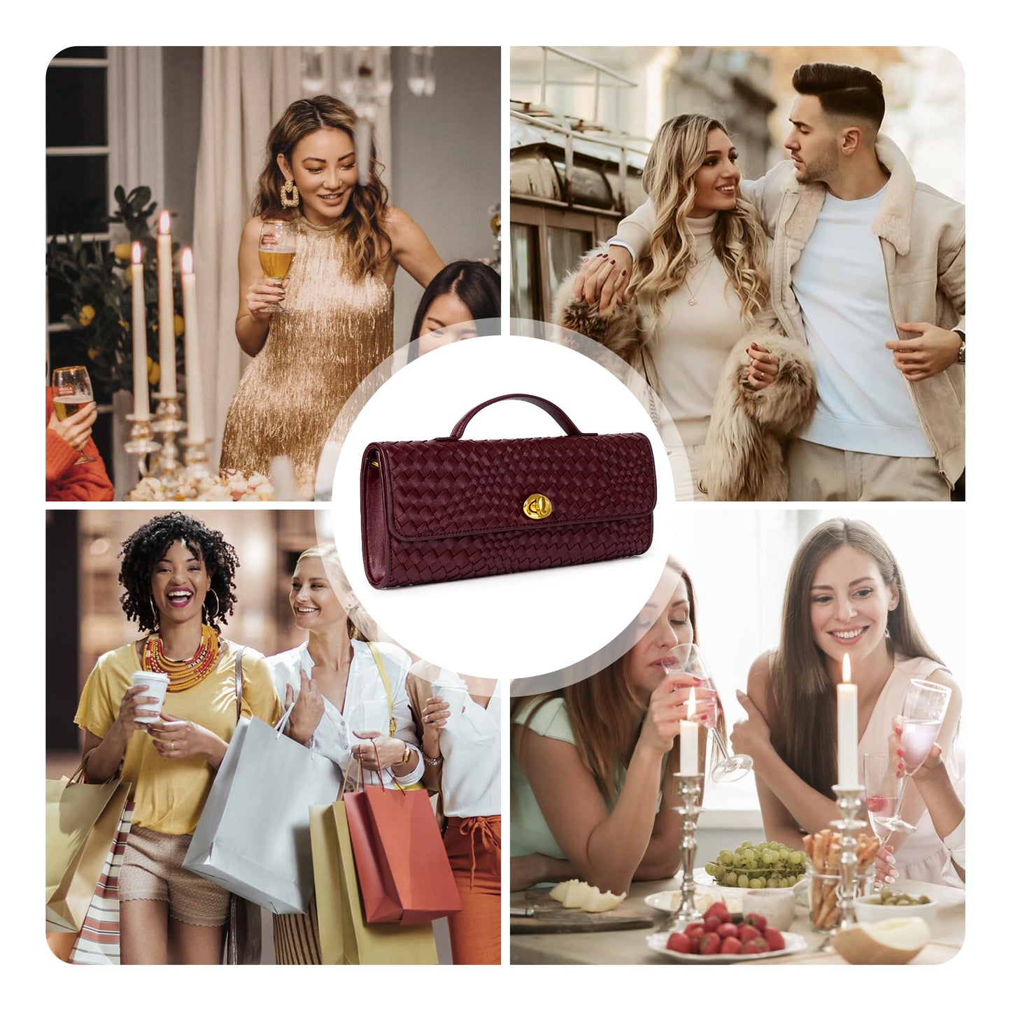 Joryin Woven Purse for Women Evening Clutch Woven Leather & Suede Handbags Crossbody Bag Purse Formal Evening Bag