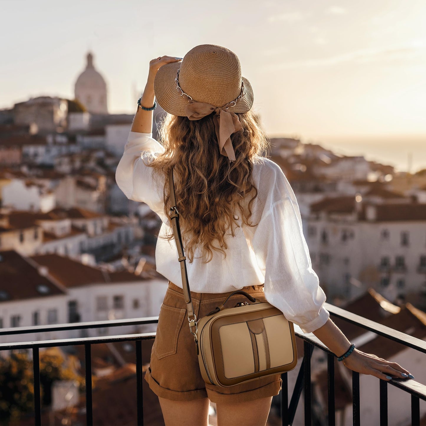 Anti Theft Crossbody Bag for Women Trendy, Rfid Blocking Crossbody Purse Travel Bag Top Handle Small Shoulder Handbag Brown Peach
