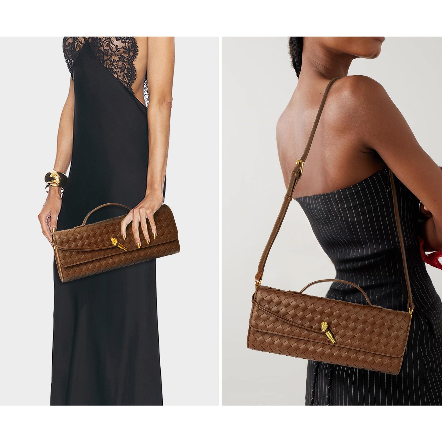 Joryin Woven Purse for Women Evening Clutch Woven Leather Handbags Crossbody Bag Purse Formal Evening Bag, Vegan Leather