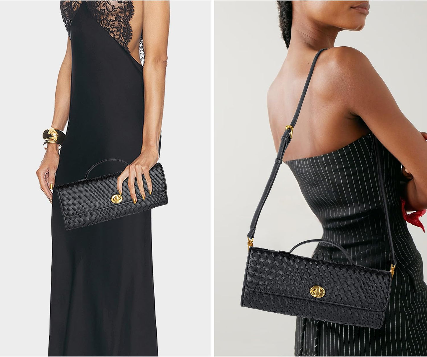 Joryin Woven Purse for Women Evening Clutch Woven Leather & Suede Handbags Crossbody Bag Purse Formal Evening Bag