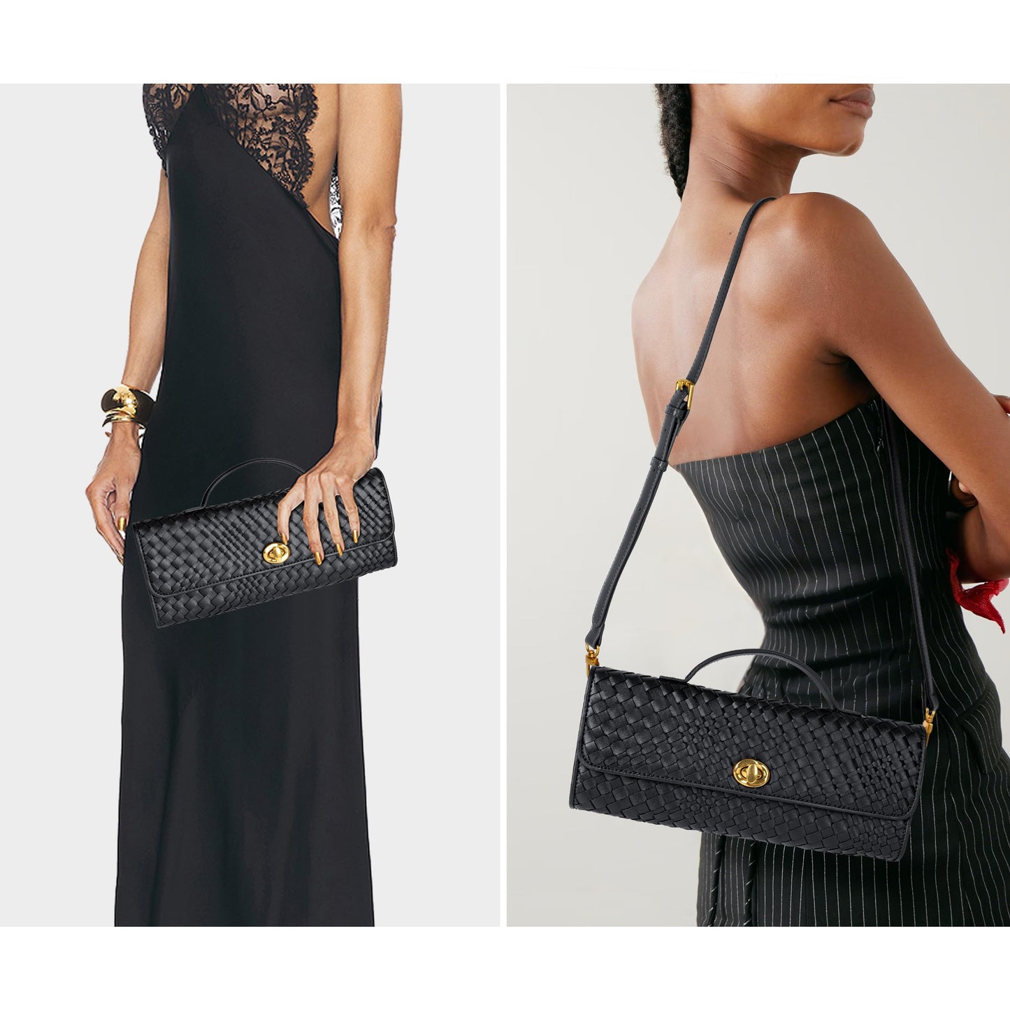 Joryin Woven Purse for Women Evening Clutch Woven Leather & Suede Handbags Crossbody Bag Purse Formal Evening Bag