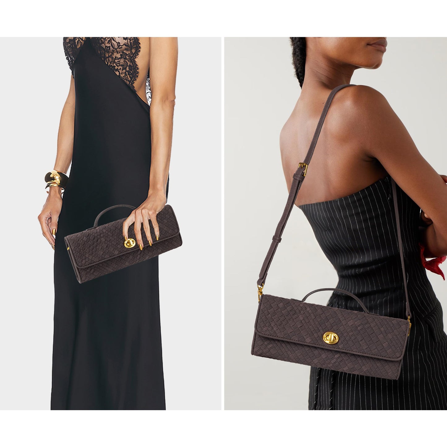 Joryin Woven Purse for Women Evening Clutch Woven Leather & Suede Handbags Crossbody Bag Purse Formal Evening Bag