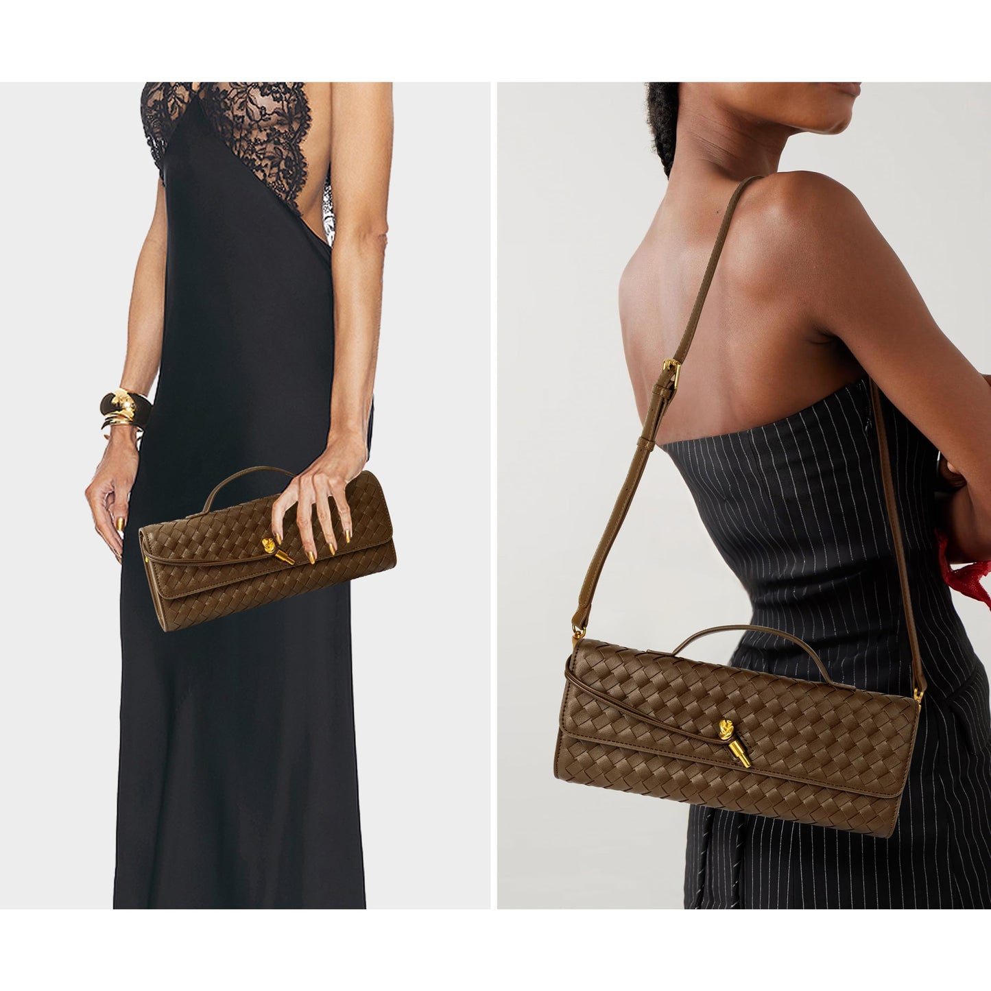 Joryin Woven Purse for Women Evening Clutch Woven Leather Handbags Crossbody Bag Purse Formal Evening Bag, Vegan Leather