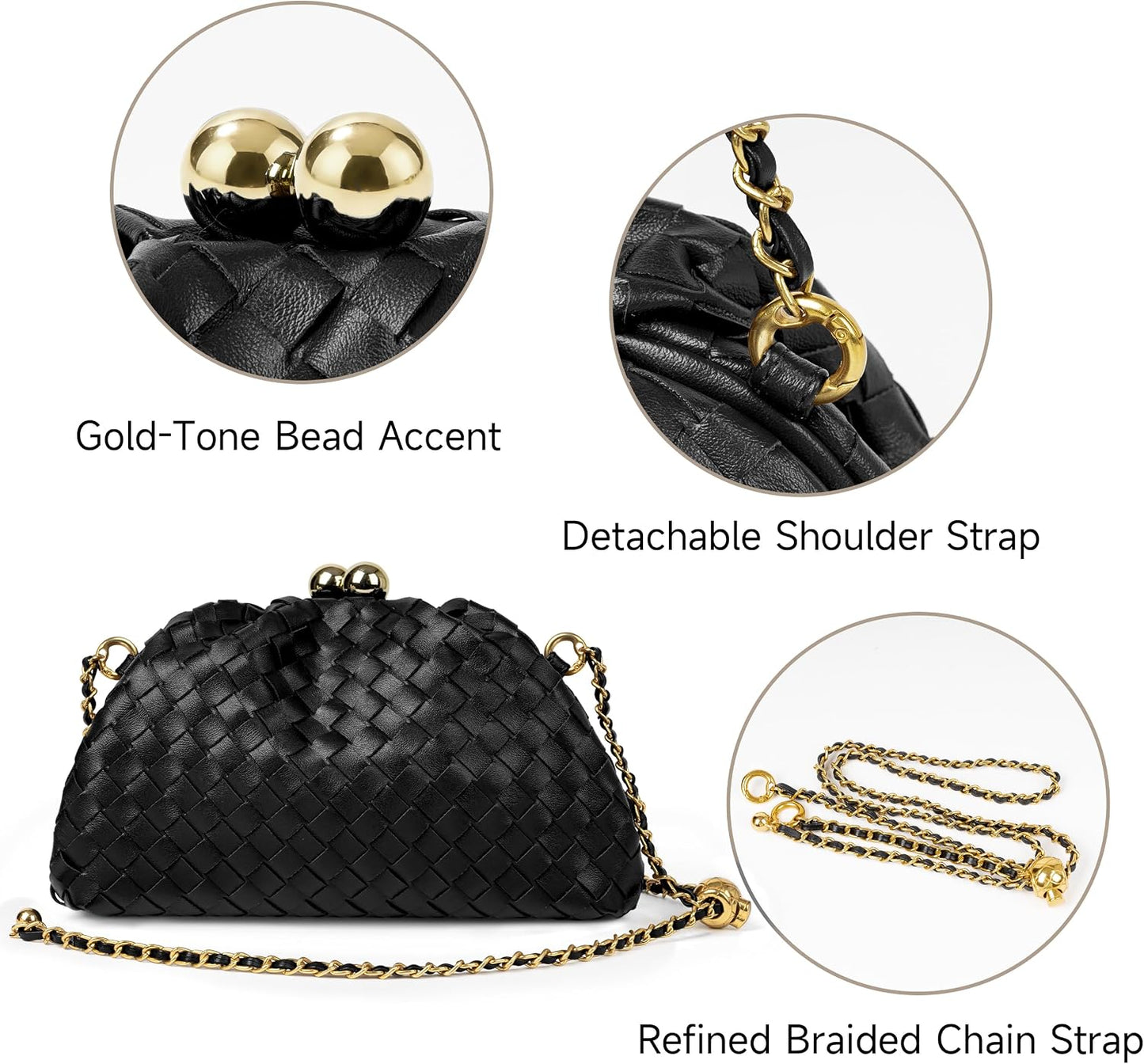 Joryin Formal Evening Bag Woven Shoulder Clutch Purse for Women Wedding. Dumpling Bag Crossbody Handbag Vegan Leather.