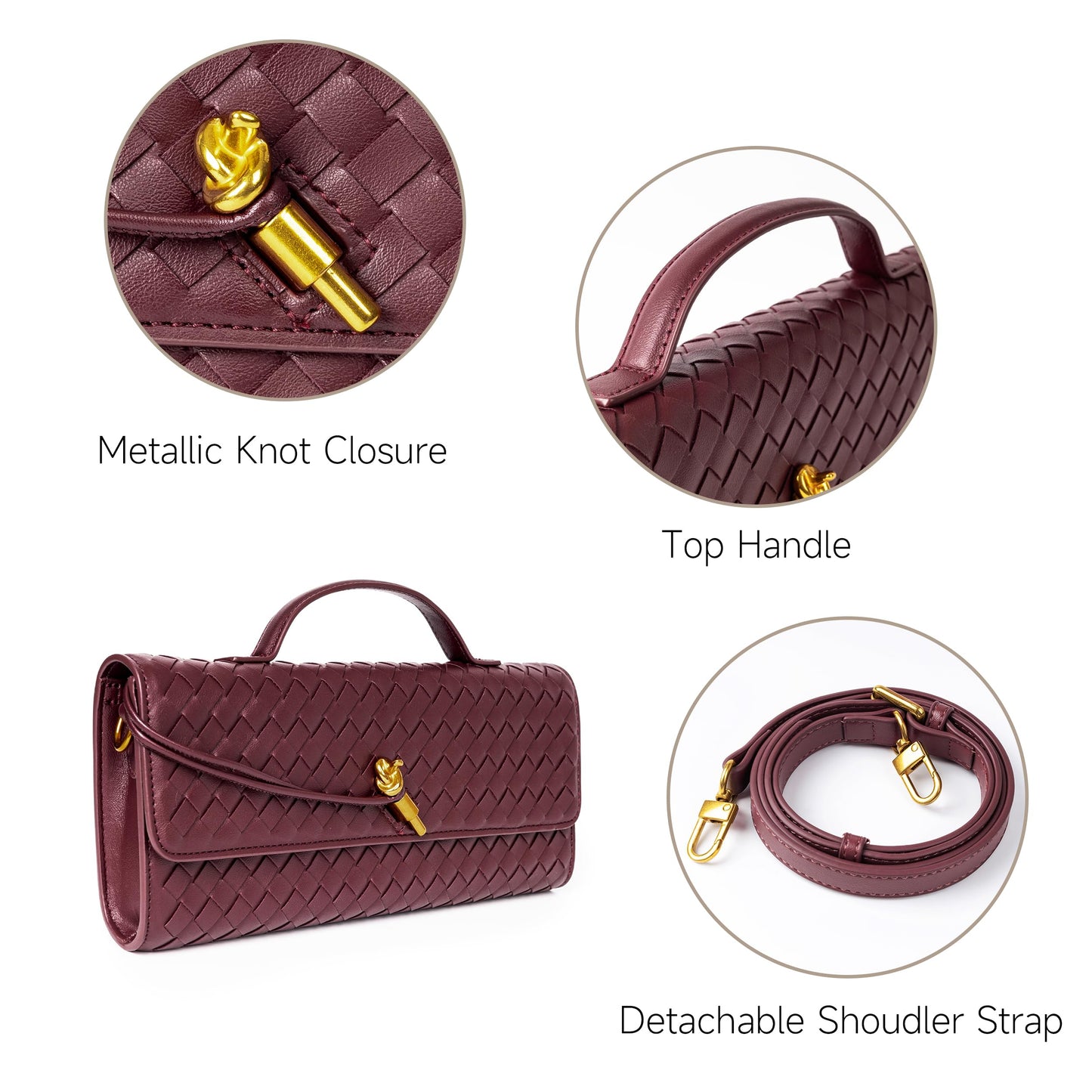 Woven Purse for Women Evening Clutch Woven Leather Handbags Crossbody Bag Formal Evening Bag Charcoal Woven Leather