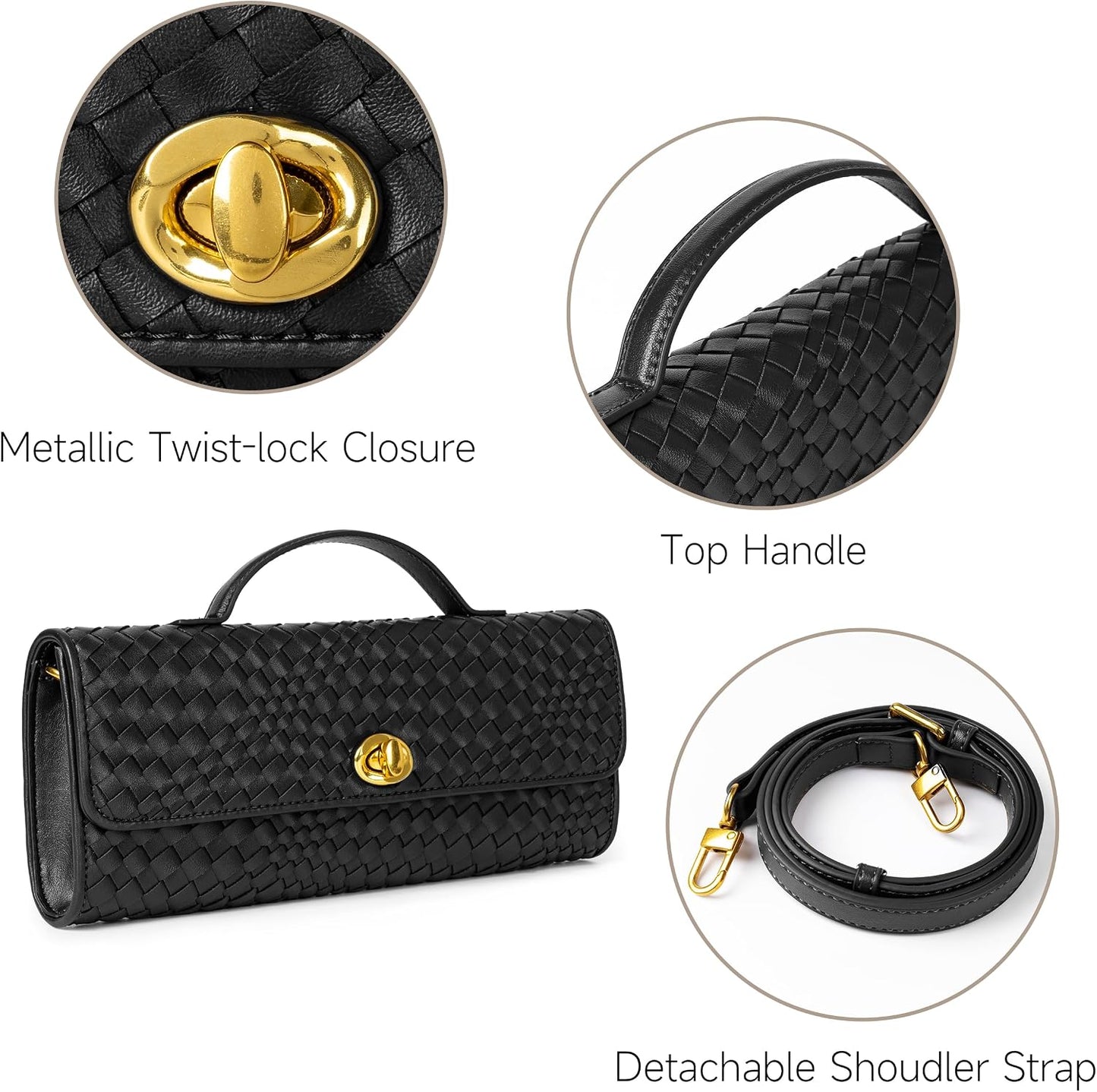 Joryin Woven Purse for Women Evening Clutch Woven Leather & Suede Handbags Crossbody Bag Purse Formal Evening Bag