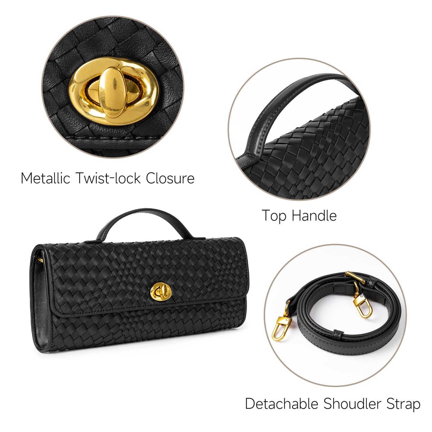Joryin Woven Purse for Women Evening Clutch Woven Leather & Suede Handbags Crossbody Bag Purse Formal Evening Bag