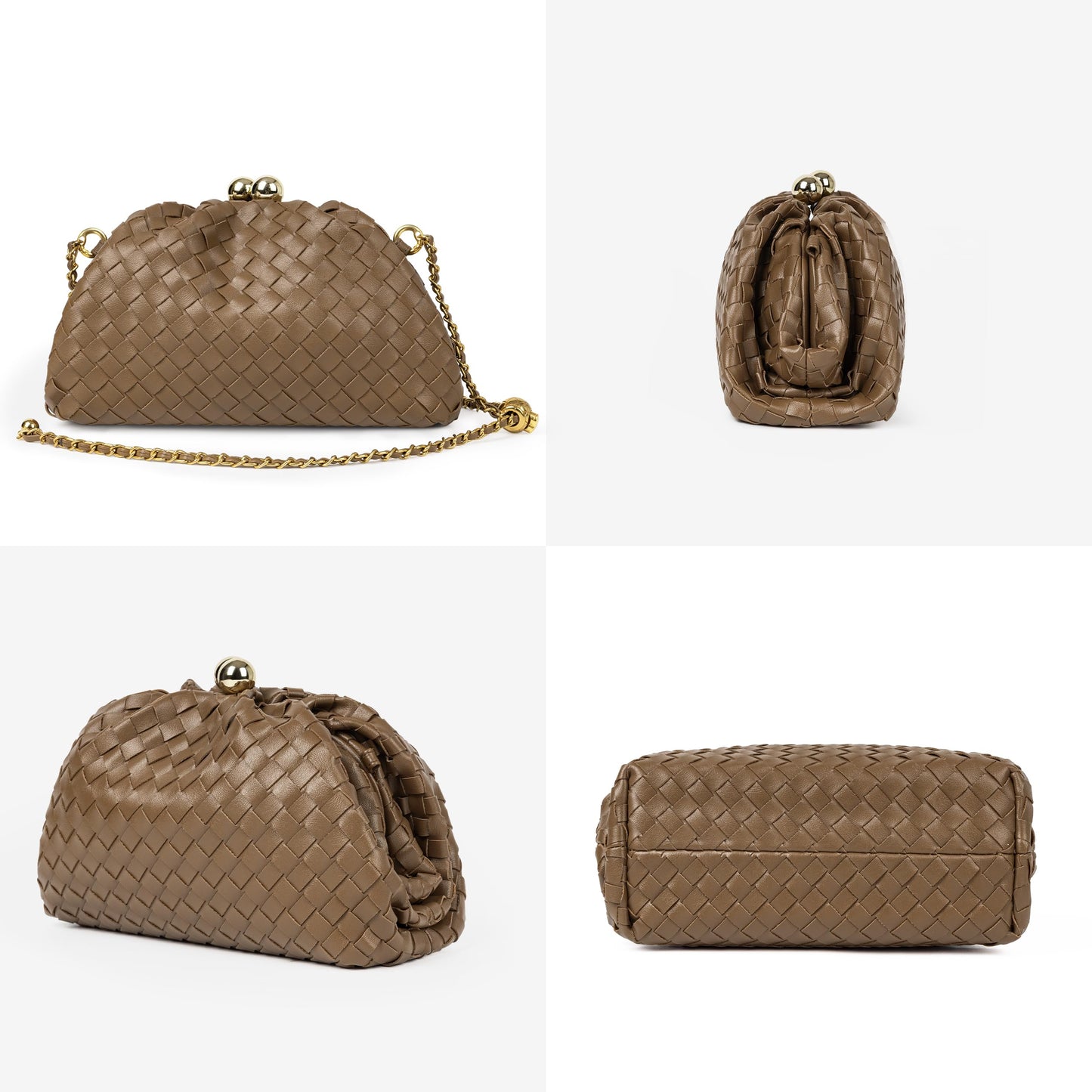 Joryin Formal Evening Bag Woven Shoulder Clutch Purse for Women Wedding. Dumpling Bag Crossbody Handbag Vegan Leather.