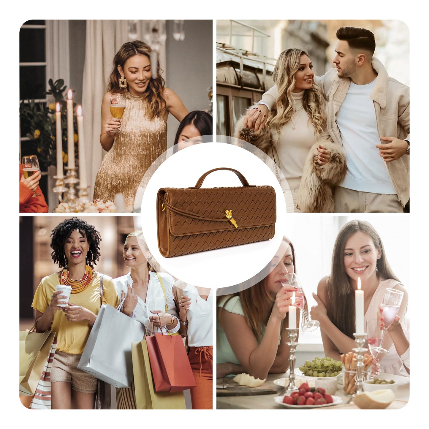 Joryin Woven Purse for Women Evening Clutch Woven Leather Handbags Crossbody Bag Purse Formal Evening Bag, Vegan Leather