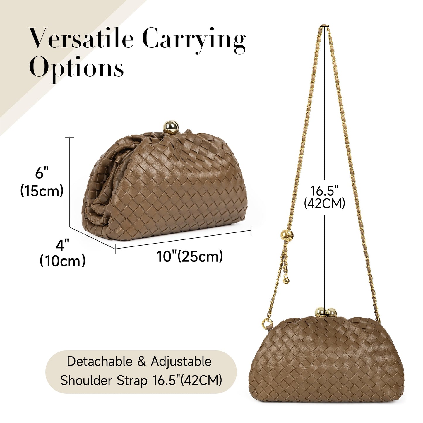 Joryin Formal Evening Bag Woven Shoulder Clutch Purse for Women Wedding. Dumpling Bag Crossbody Handbag Vegan Leather.