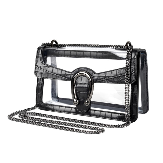 Joryin Women's Stadium Approved Crossbody Bag for Women, Small Clear Bag Shoudler Purse with Chain Strap