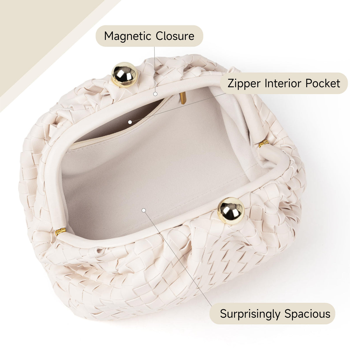 Joryin Formal Evening Bag Woven Shoulder Clutch Purse for Women Wedding. Dumpling Bag Crossbody Handbag Vegan Leather.