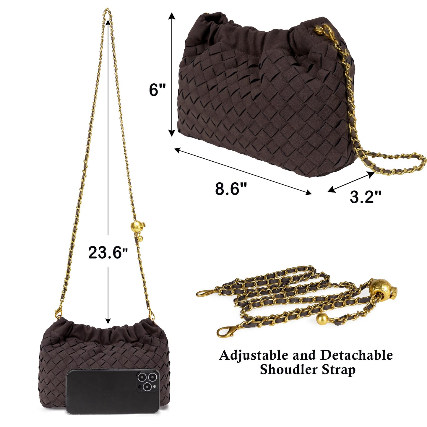 Joryin Woven Women's Crossbody Bag & Evening Purse, Trendy Dumpling Clutch & Hobo Cloud Shoulder Bag Trendy Dumpling Clutch