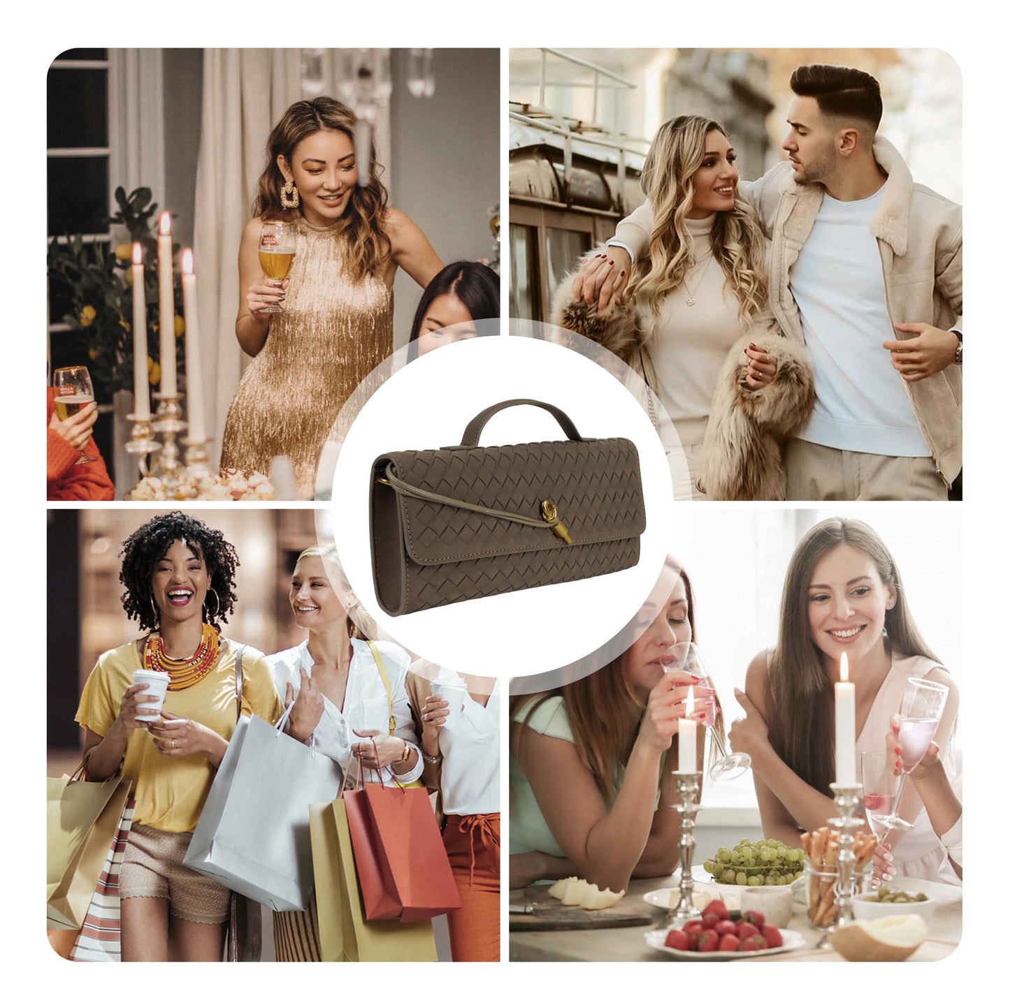 Joryin Woven Purse for Women Evening Clutch Woven Leather Handbags Suede Crossbody Bag Purse Formal Evening Bag