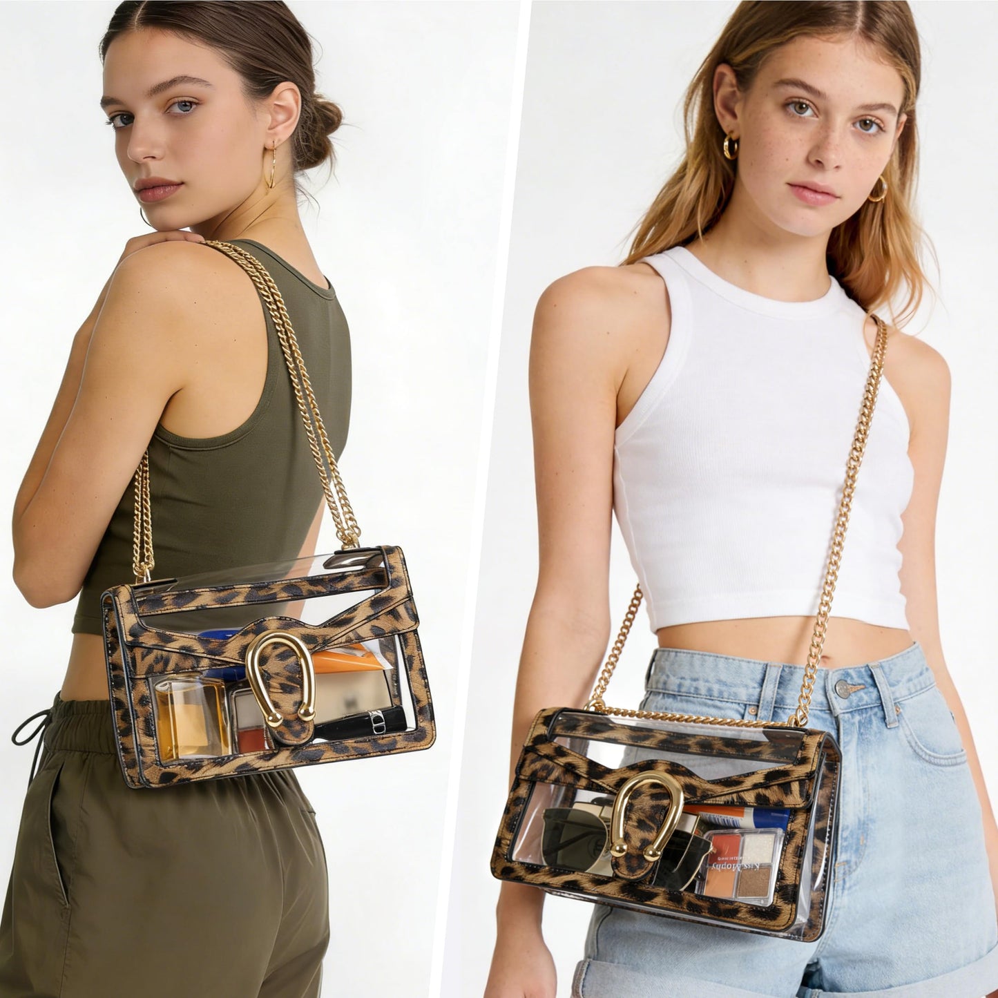 Joryin Women's Stadium Approved Crossbody Bag for Women, Small Clear Bag Shoudler Purse with Chain Strap