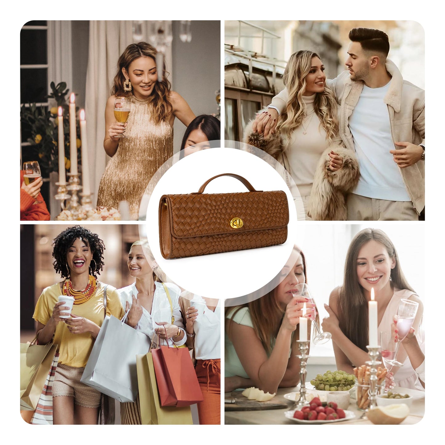 Joryin Woven Purse for Women Evening Clutch Woven Leather & Suede Handbags Crossbody Bag Purse Formal Evening Bag