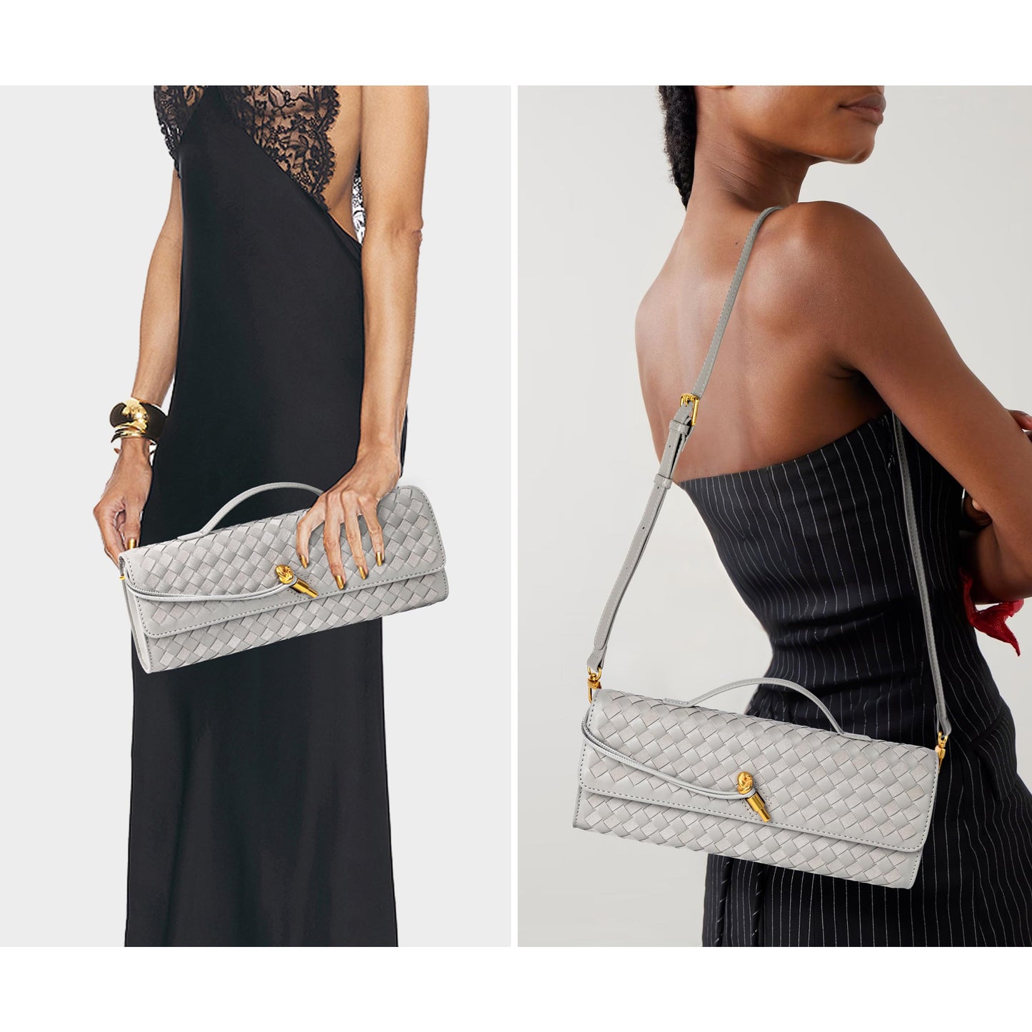 Joryin Woven Purse for Women Evening Clutch Woven Leather & Suede Handbags Crossbody Bag Suede Purse Formal Evening Bag