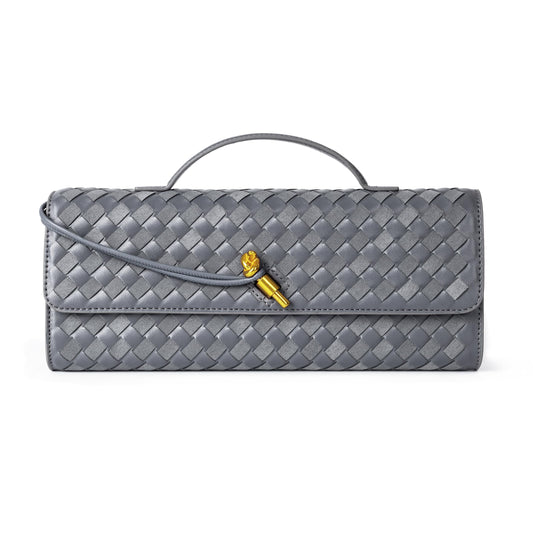 Woven Purse For Women Evening Clutch Woven Leather Handbags Crossbody Bag Suede Purse Formal Evening bag Slate Gray Woven Leather & Suede