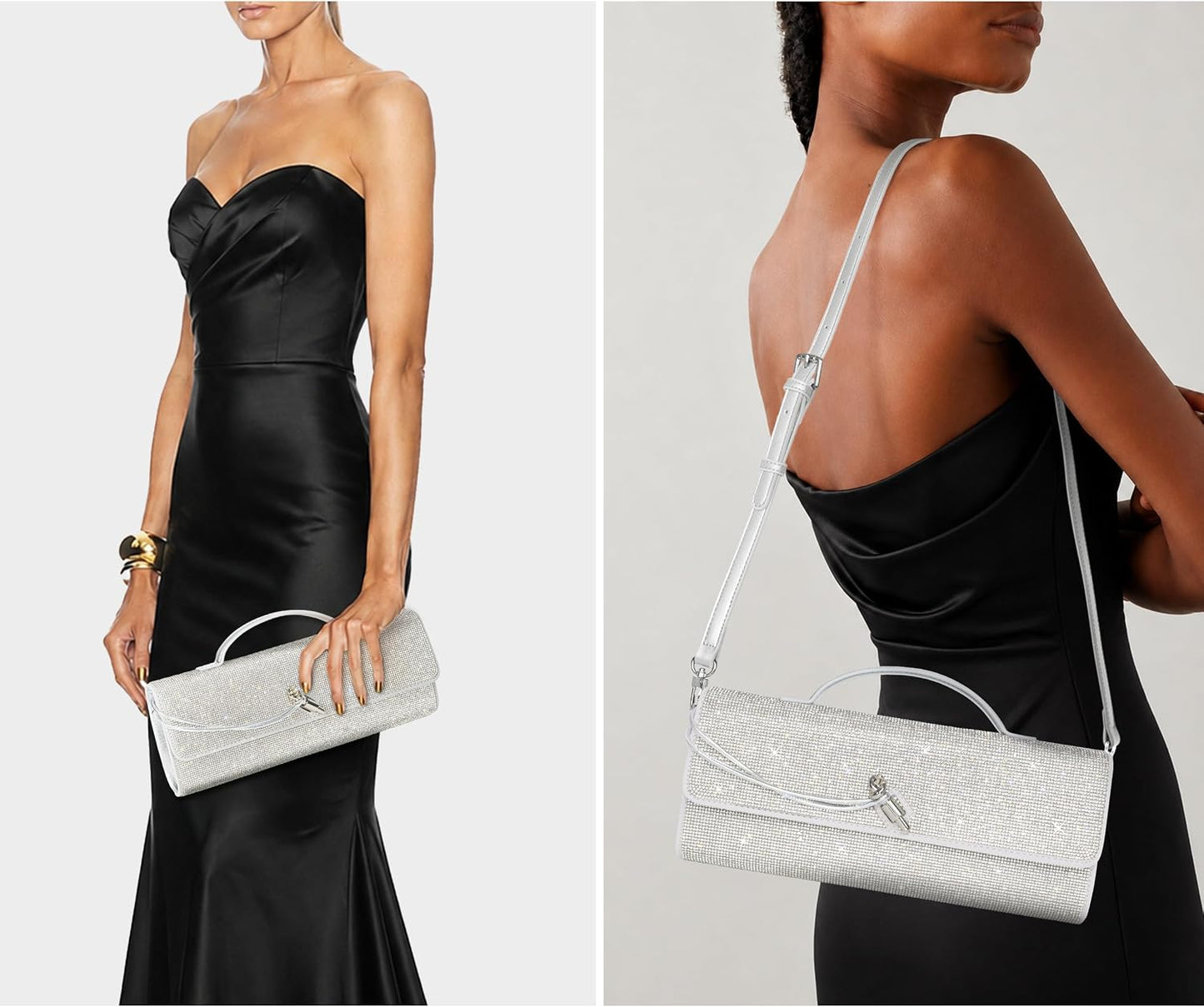 Joryin Rhinestone Evening Clutch for Women Sequin Purse Handbags Crossbody Bag Top Handle Formal Evening Bag