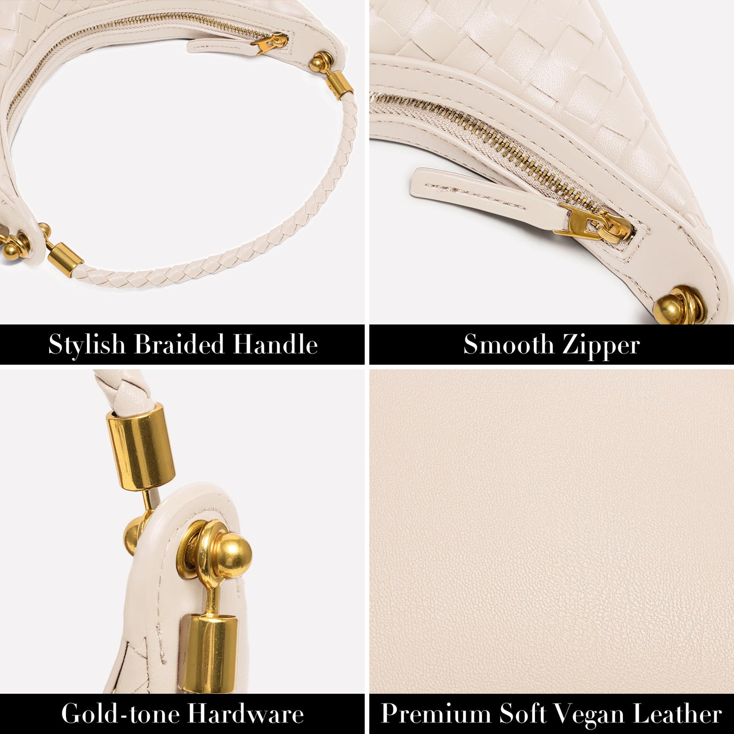 Joryin Woven Leather Crescent Shoulder Bag for Women, Saddle Purse Braided Top-Handle Handbag Under Arm Bag Woven Black