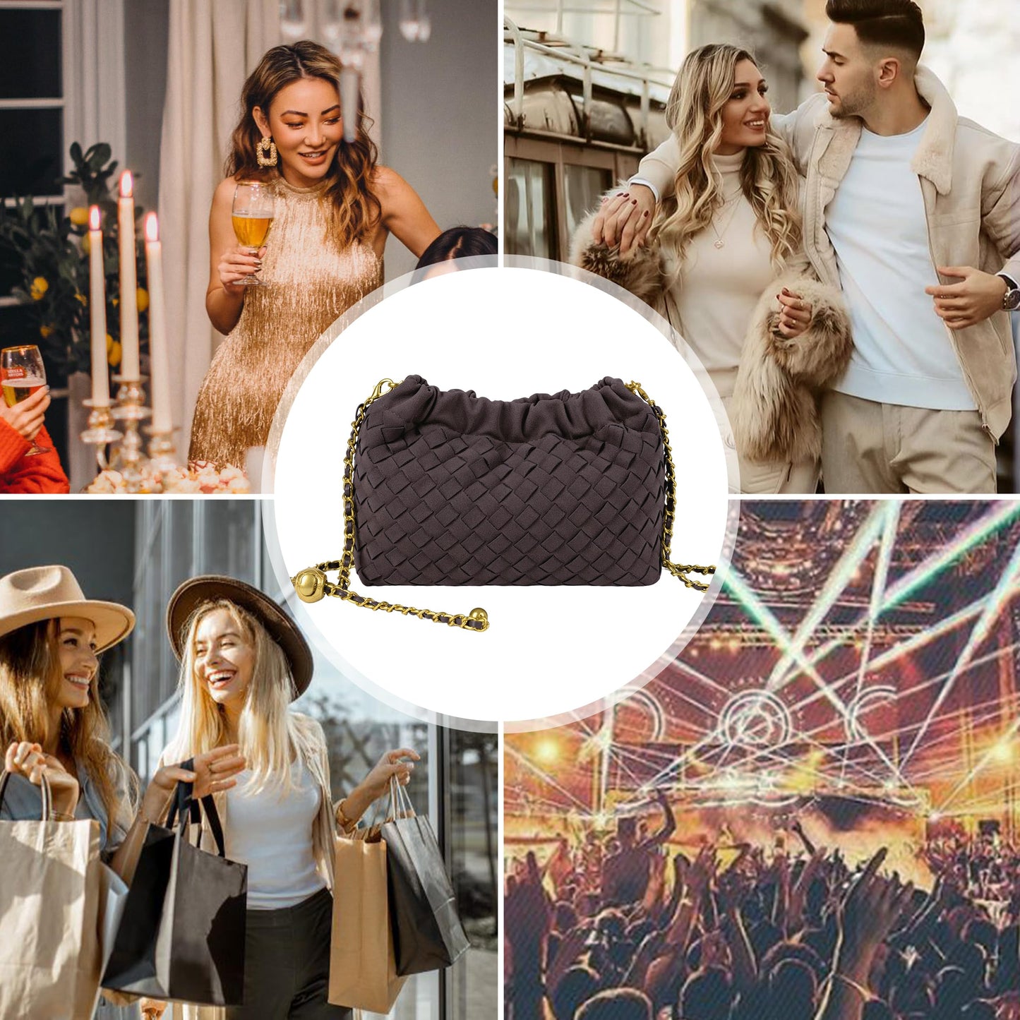 Joryin Woven Women's Crossbody Bag & Evening Purse, Trendy Dumpling Clutch & Hobo Cloud Shoulder Bag Trendy Dumpling Clutch