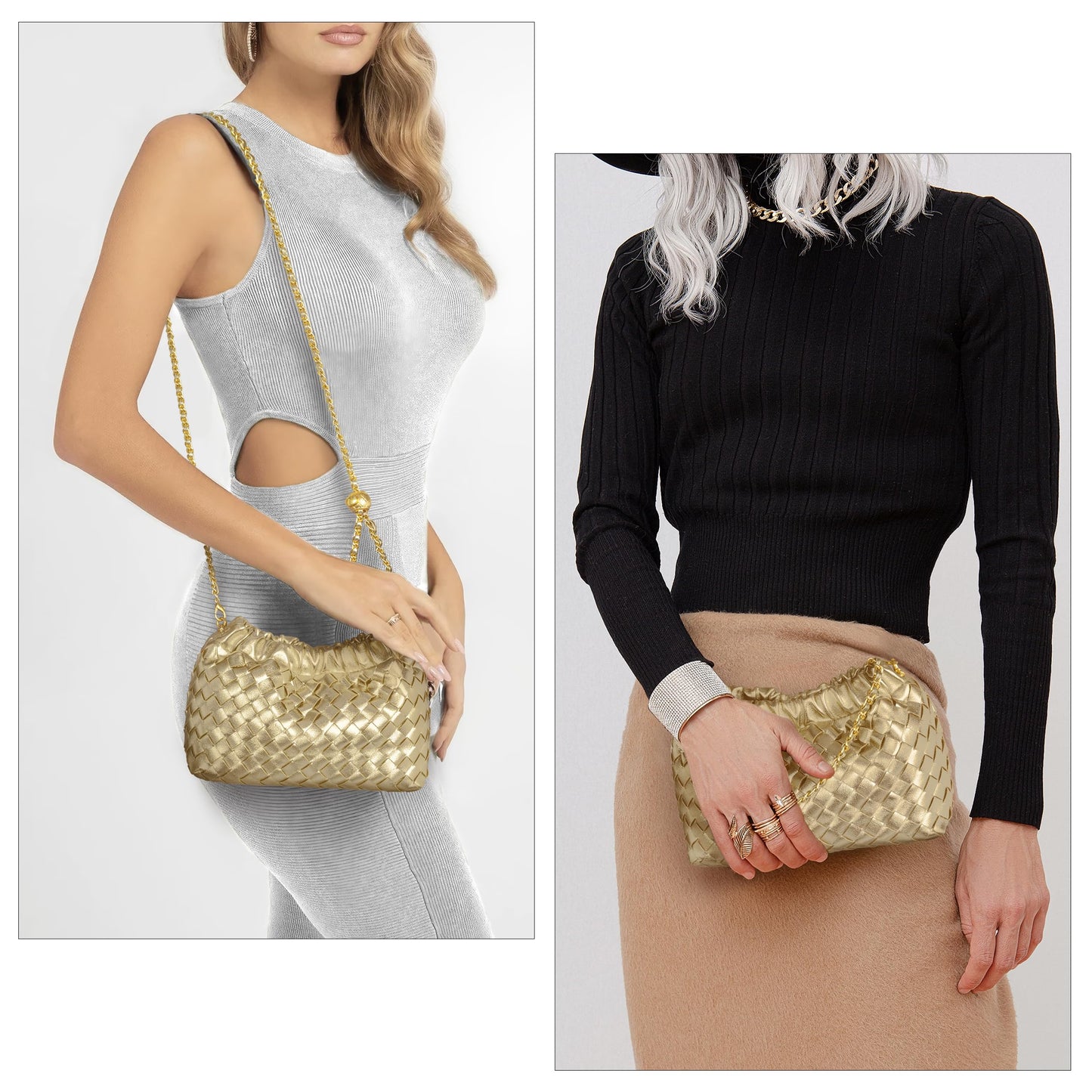 Joryin Woven Women's Crossbody Bag & Evening Purse, Trendy Dumpling Clutch & Hobo Cloud Shoulder Bag Trendy Dumpling Clutch