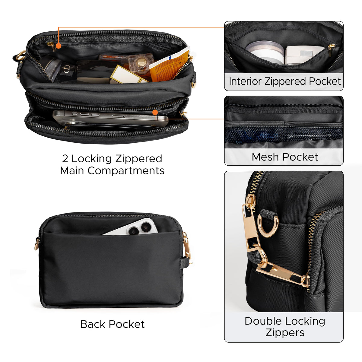 Joryin Anti Theft Crossbody Bag for Women, Slash-resistant RFID Blocking Travel Purses, 1.35L/3L Shoulder Bag, Nylon