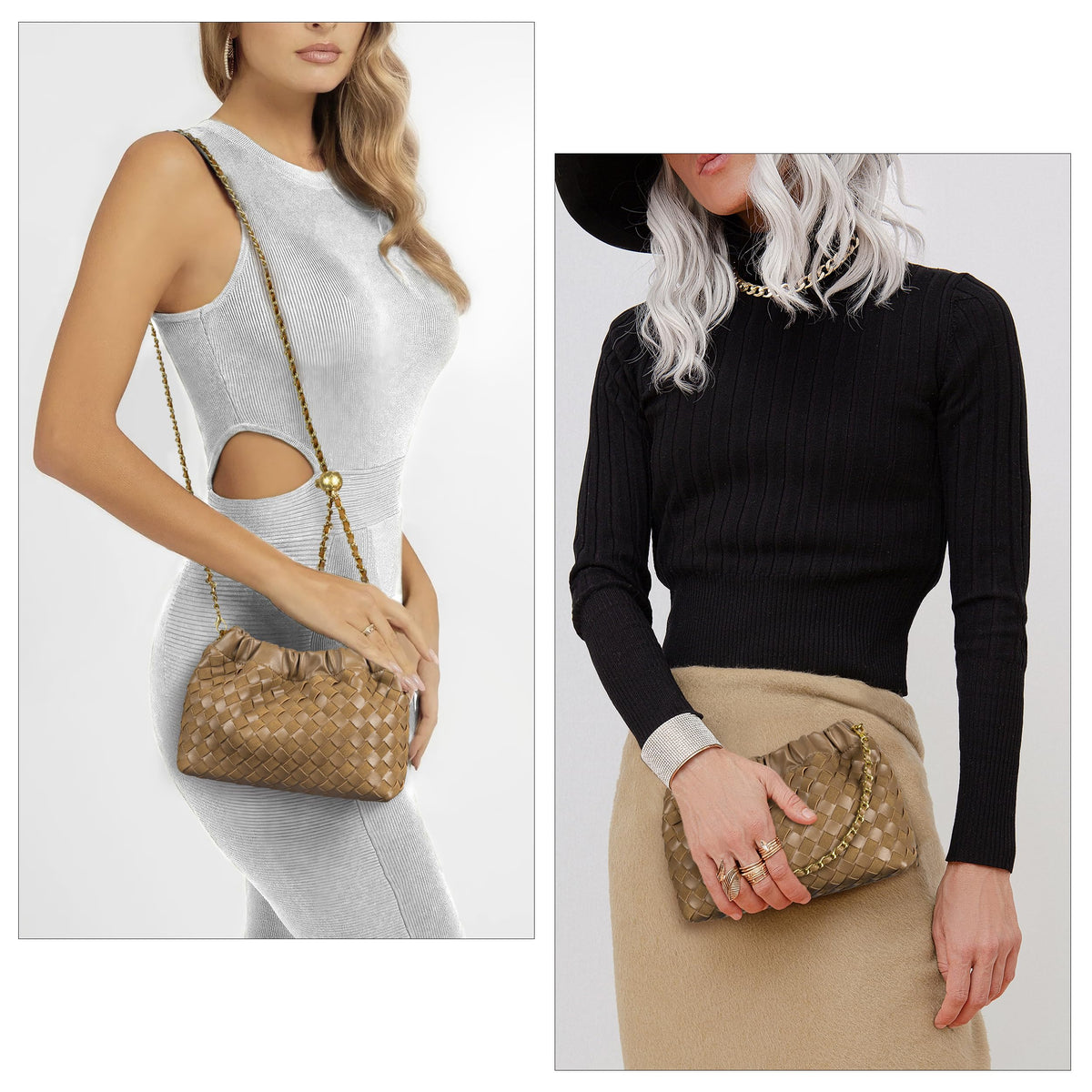 Joryin Woven Women's Crossbody Bag & Evening Purse, Trendy Dumpling Clutch & Hobo Cloud Shoulder Bag Trendy Dumpling Clutch