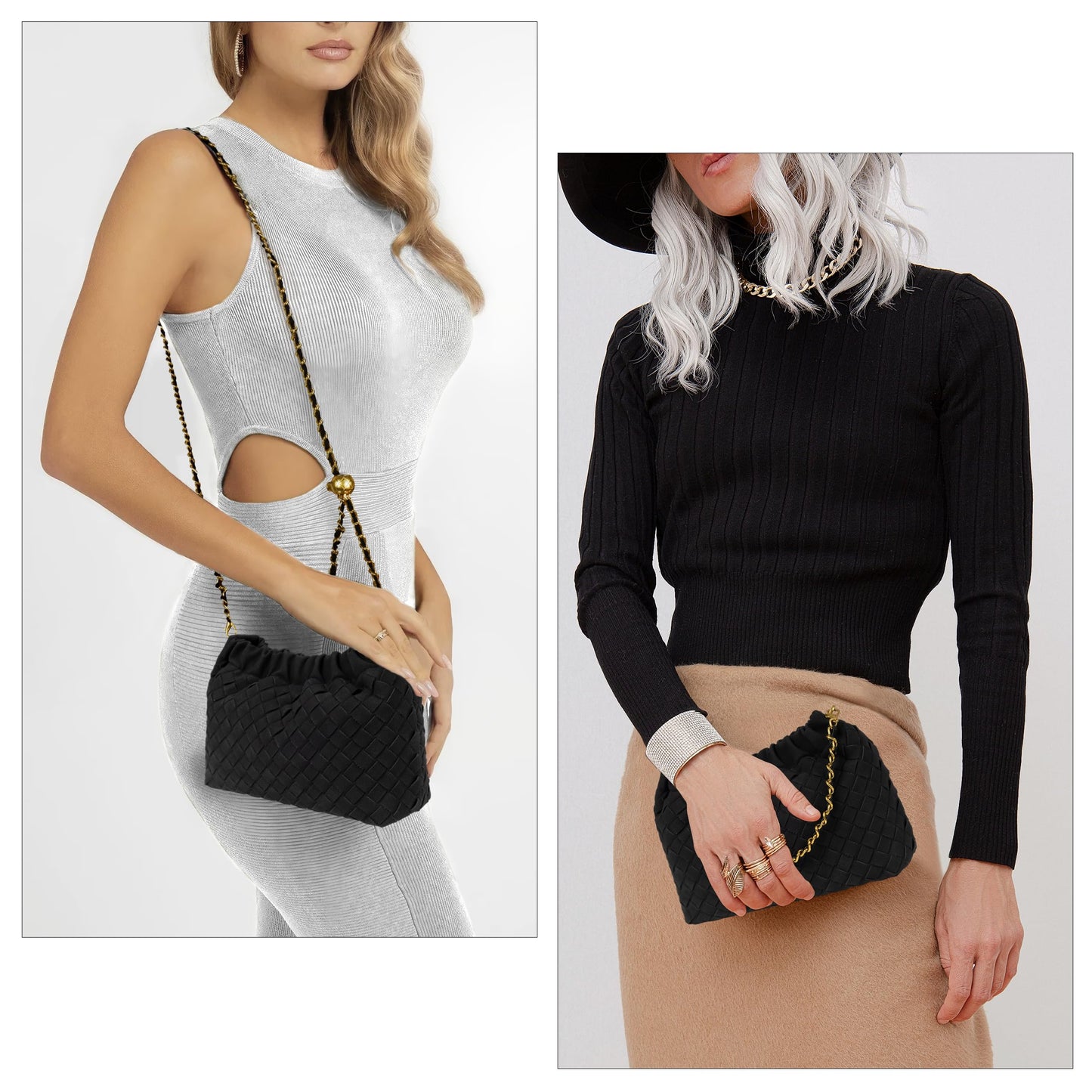 Joryin Woven Women's Crossbody Bag & Evening Purse, Trendy Dumpling Clutch & Hobo Cloud Shoulder Bag Trendy Dumpling Clutch