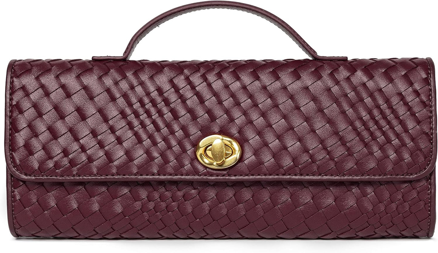 Joryin Woven Purse for Women Evening Clutch Woven Leather & Suede Handbags Crossbody Bag Purse Formal Evening Bag