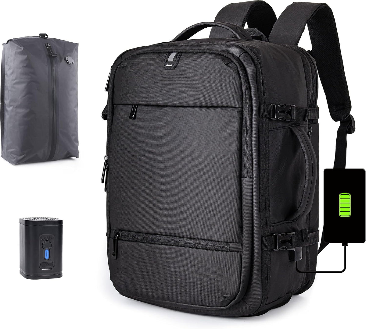 Joryin Air Vacuum Backpack for Travel with Air Pump, 75L Expandable Backpack with Detachable Vacuum Compression Bag Waterproof Carry On Travel Bag for Airline Laptop Backpack with Shoe Compartment