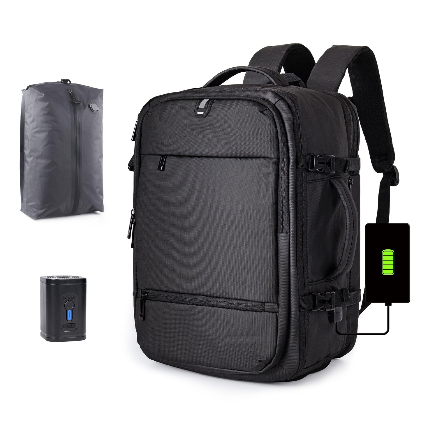 Joryin Air Vacuum Backpack for Travel with Air Pump, 75L Expandable Backpack with Detachable Vacuum Compression Bag Waterproof Carry On Travel Bag for Airline Laptop Backpack with Shoe Compartment