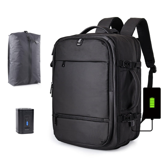 Joryin Air Vacuum Backpack for Travel with Air Pump, 75L Expandable Backpack with Detachable Vacuum Compression Bag Waterproof Carry On Travel Bag for Airline Laptop Backpack with Shoe Compartment