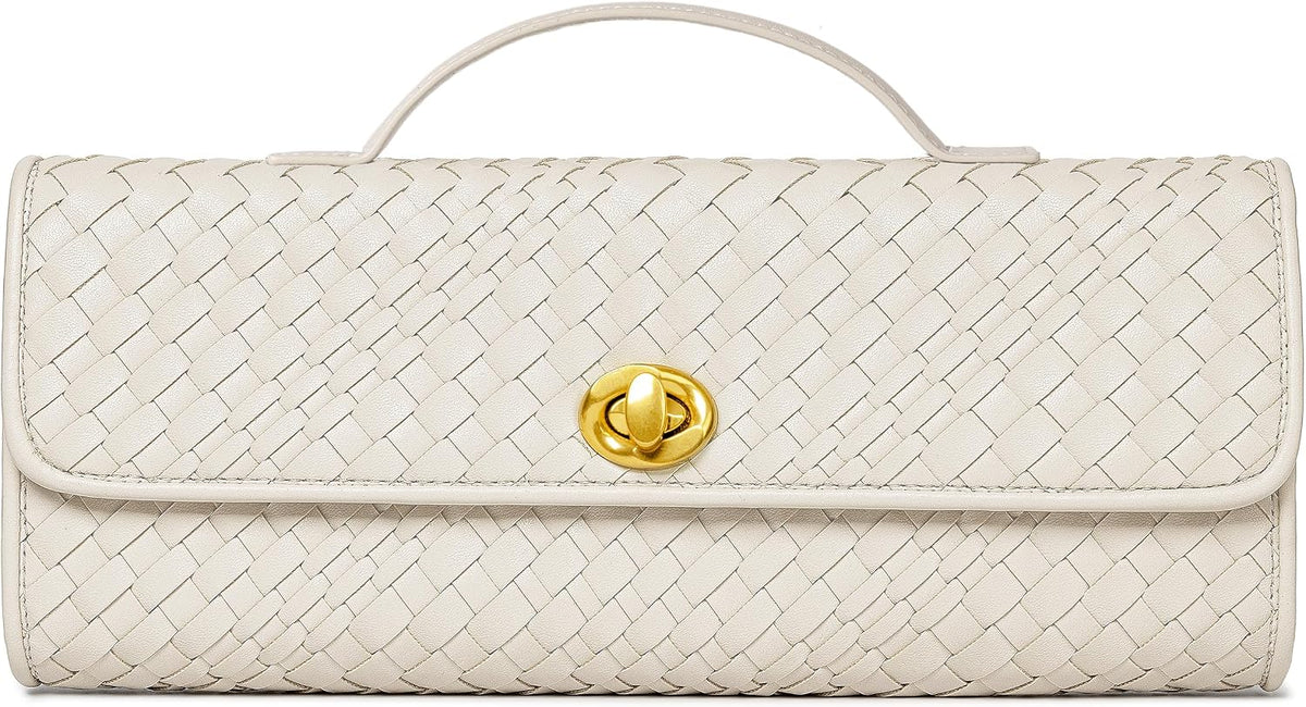 Joryin Woven Purse for Women Evening Clutch Woven Leather & Suede Handbags Crossbody Bag Purse Formal Evening Bag