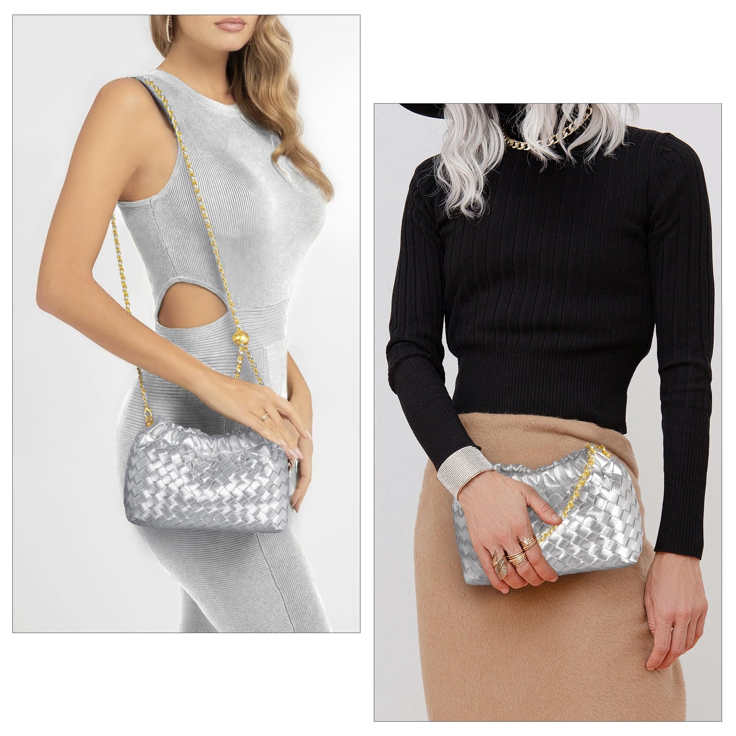 Joryin Woven Women's Crossbody Bag & Evening Purse, Trendy Dumpling Clutch & Hobo Cloud Shoulder Bag Trendy Dumpling Clutch