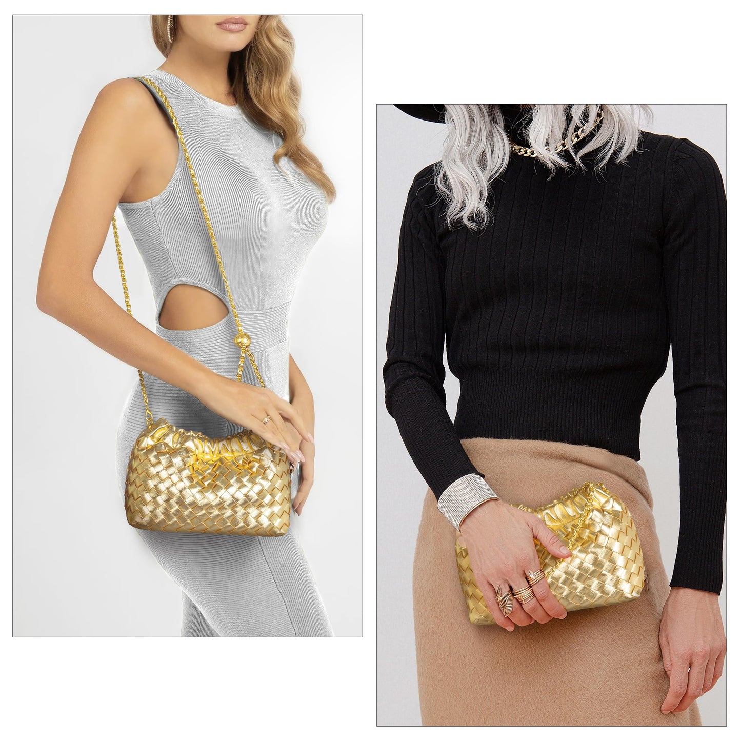 Joryin Woven Women's Crossbody Bag & Evening Purse, Trendy Dumpling Clutch & Hobo Cloud Shoulder Bag Trendy Dumpling Clutch
