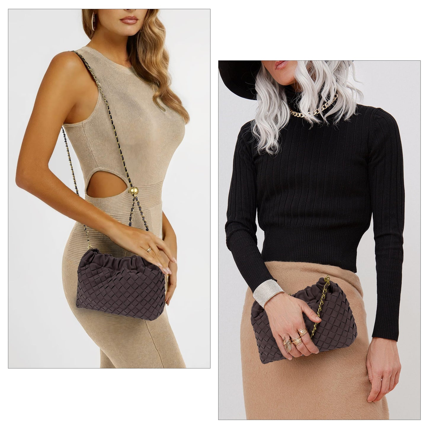 Joryin Woven Women's Crossbody Bag & Evening Purse, Trendy Dumpling Clutch & Hobo Cloud Shoulder Bag Trendy Dumpling Clutch