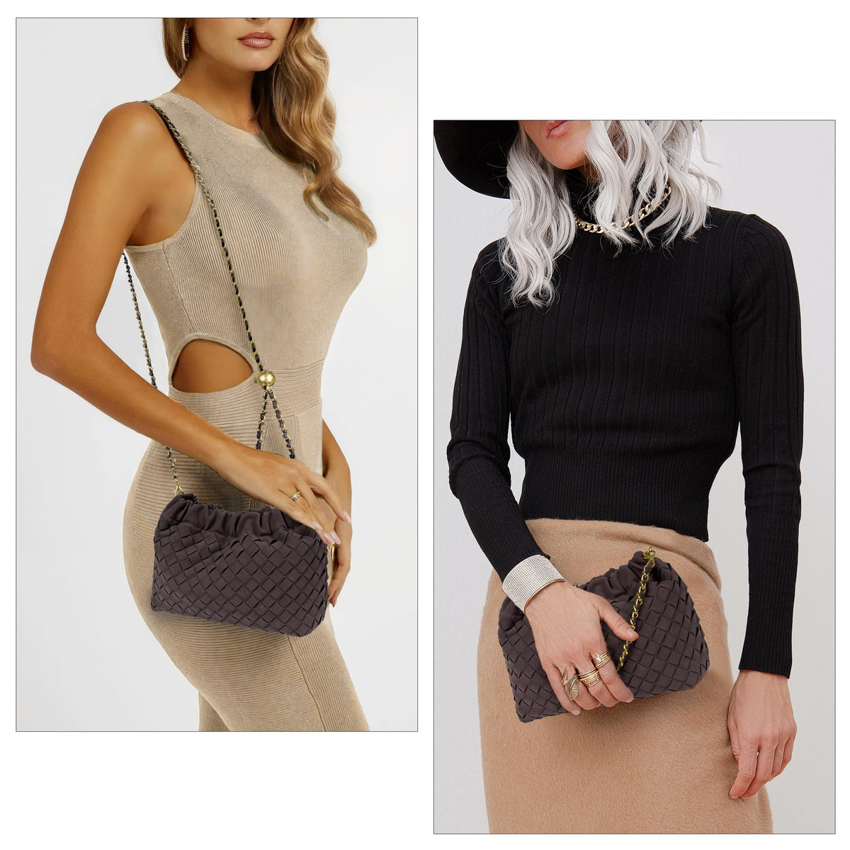 Joryin Woven Women's Crossbody Bag & Evening Purse, Trendy Dumpling Clutch & Hobo Cloud Shoulder Bag Trendy Dumpling Clutch